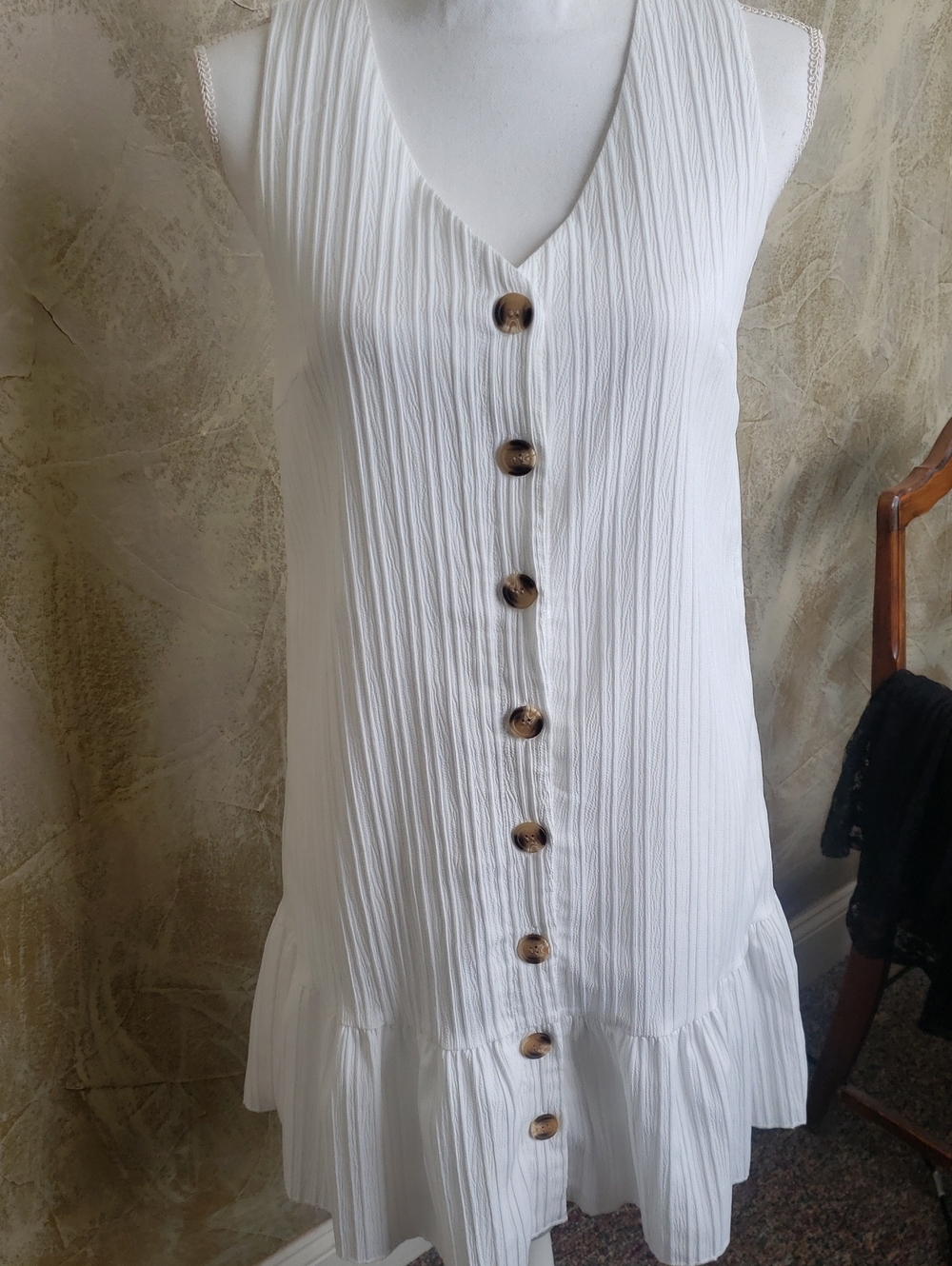 White Sleeveless Button-Front Summer Dress